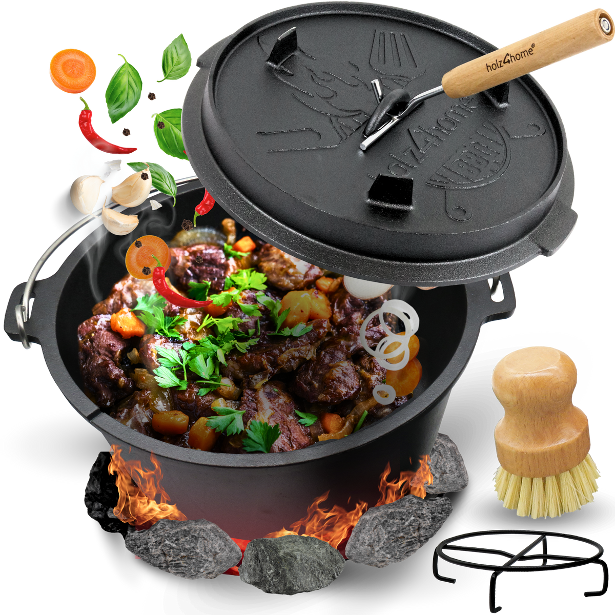 Dutch Oven I eingebrannter Feuertopf aus Gusseisen9 Liter