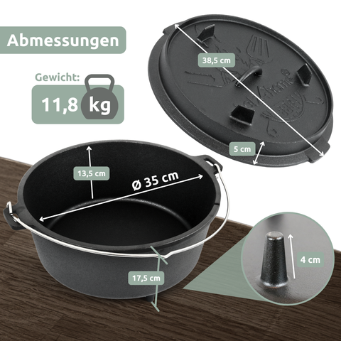 Dutch Oven I eingebrannter Feuertopf aus Gusseisen9 Liter