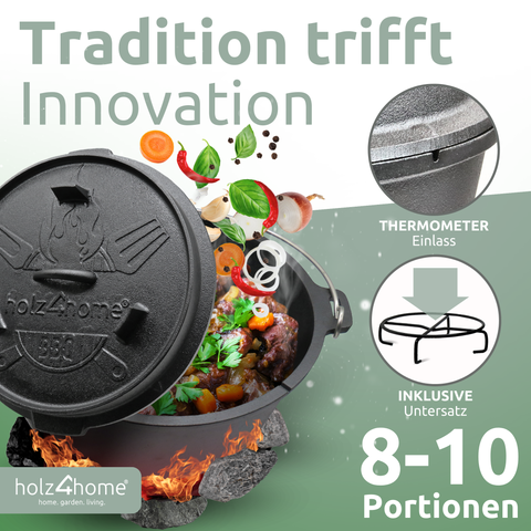 Dutch Oven I eingebrannter Feuertopf aus Gusseisen9 Liter