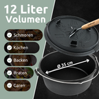Dutch Oven I eingebrannter Feuertopf aus Gusseisen12 Liter