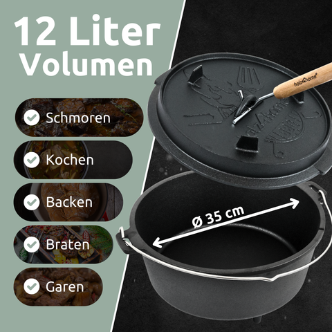Dutch Oven I eingebrannter Feuertopf aus Gusseisen9 Liter