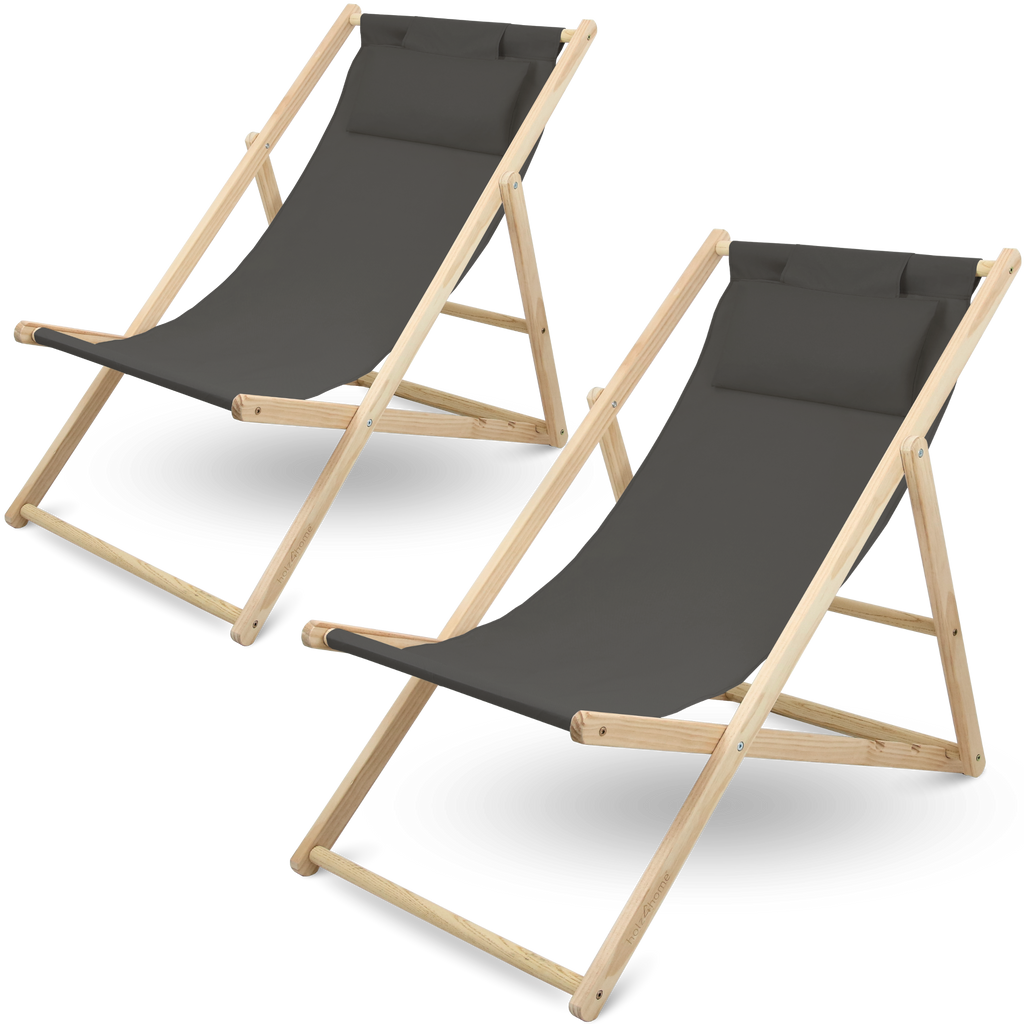 2er Set Liegestuhl aus Holz klappbarAnthrazit
