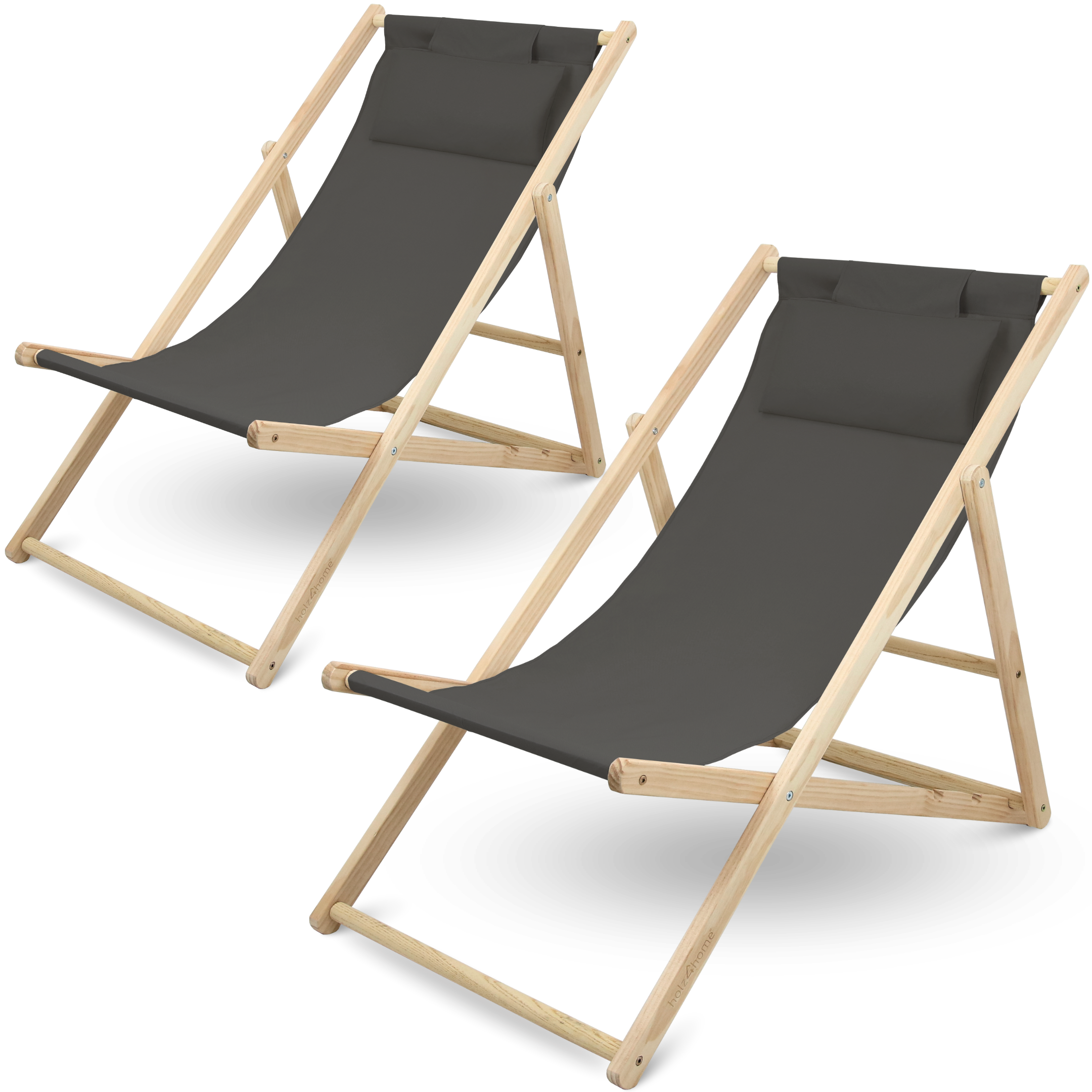 2er Set Liegestuhl aus Holz klappbarCreme