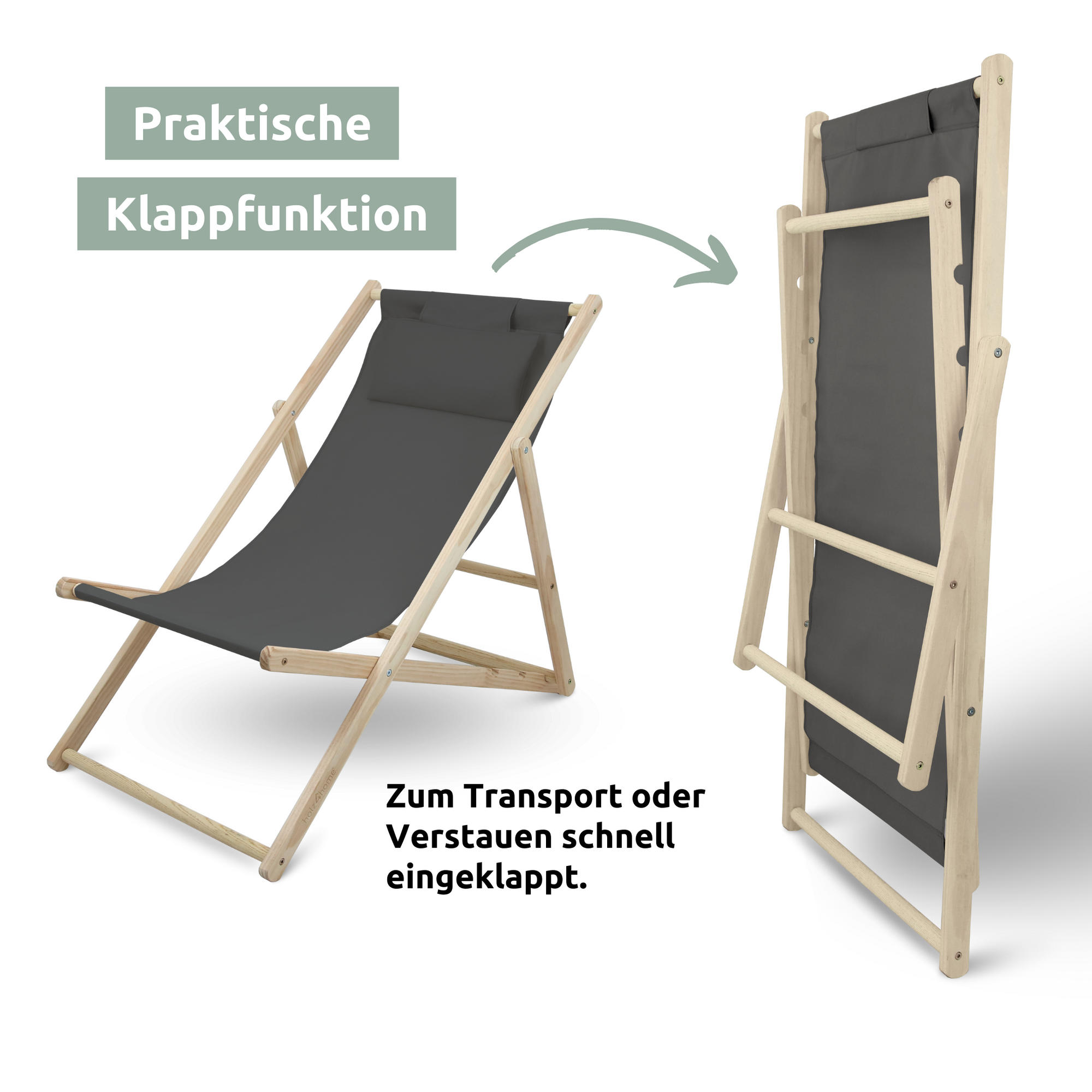 2er Set Liegestuhl aus Holz klappbarAnthrazit