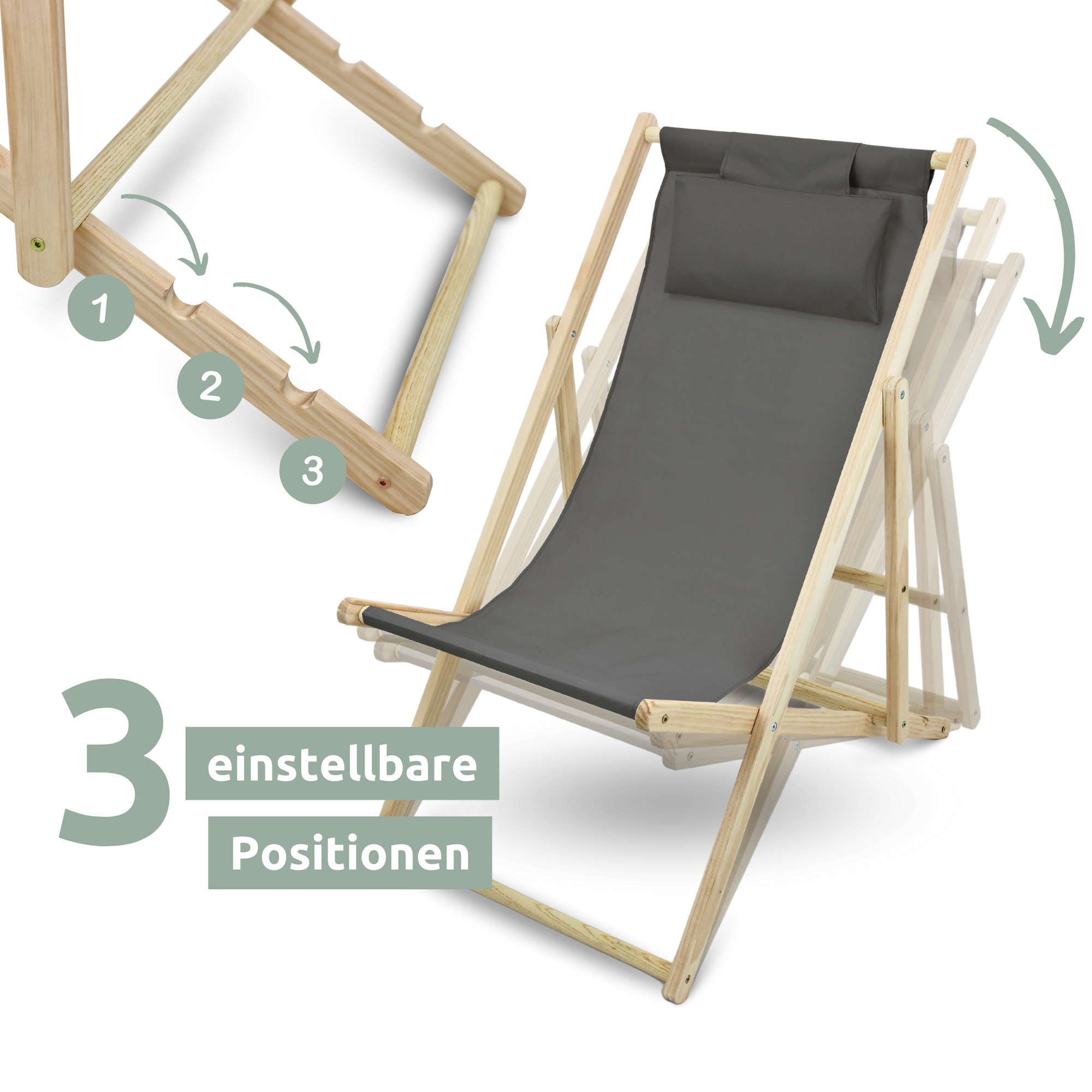 2er Set Liegestuhl aus Holz klappbarAnthrazit
