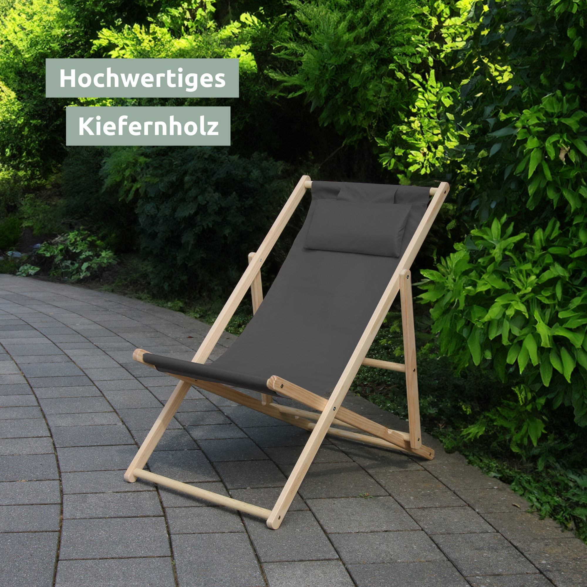 2er Set Liegestuhl aus Holz klappbarAnthrazit