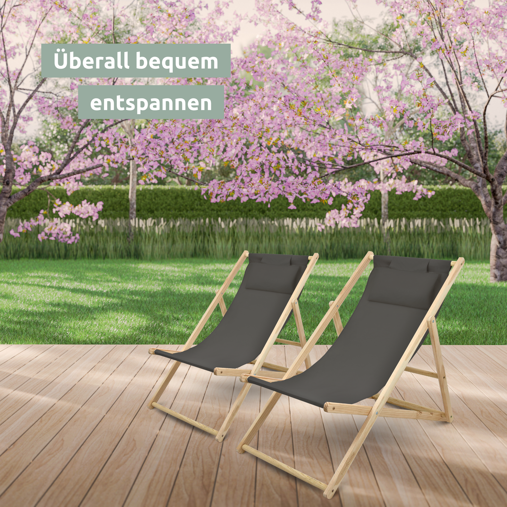 2er Set Liegestuhl aus Holz klappbarCreme