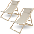 2er Set Liegestuhl aus Holz klappbarCreme