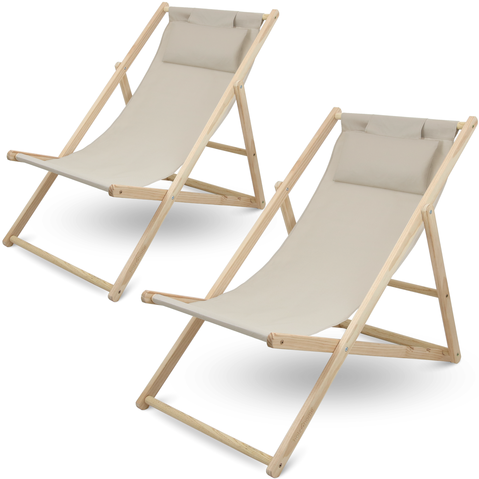 2er Set Liegestuhl aus Holz klappbarCreme