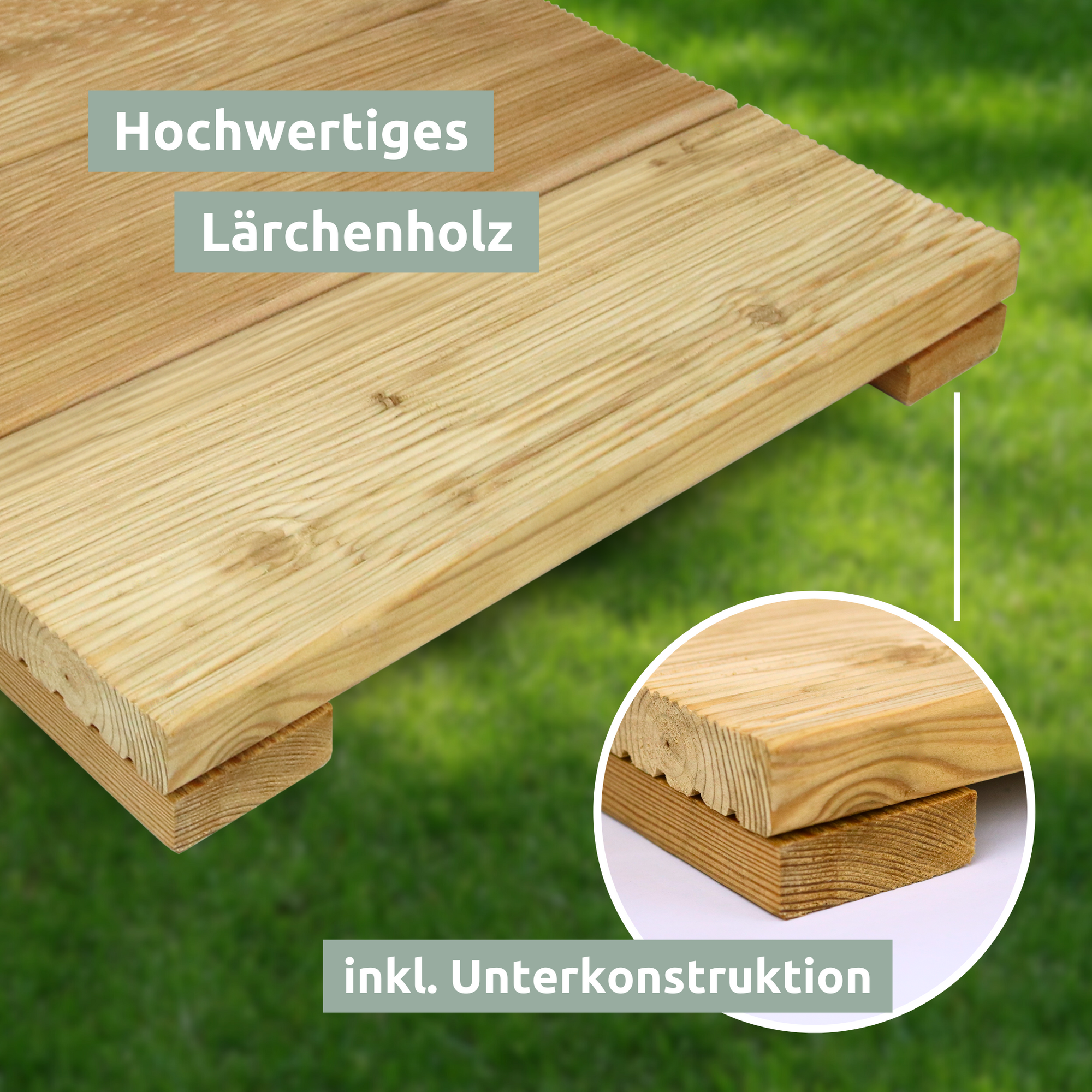 Holz-Fliese Lärche I Ideal für die Terasse oder den Balkon43 x 43 cm