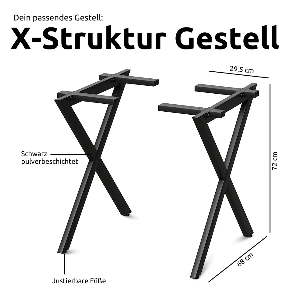 h4h301 kalb | Massivholztisch aus Eiche 4 cm stark, gerade Kante – 140x80 cm oder 160x80 cm, Tischgestell wählbar (Trapez, Dreieck, Doppel-Dreieck, X-Struktur)