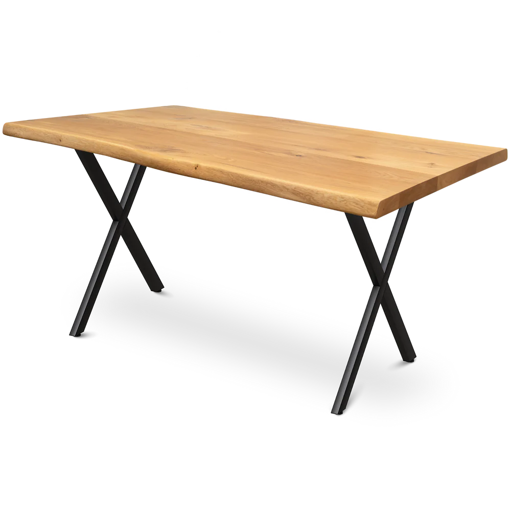 h4h301_cover_mit_bk Massivholztisch aus Eiche mit natürlicher Baumkante – 4 cm stark, in 140x80 cm oder 160x80 cm, mit 4 Tischgestellen zur Auswahl X-Struktur