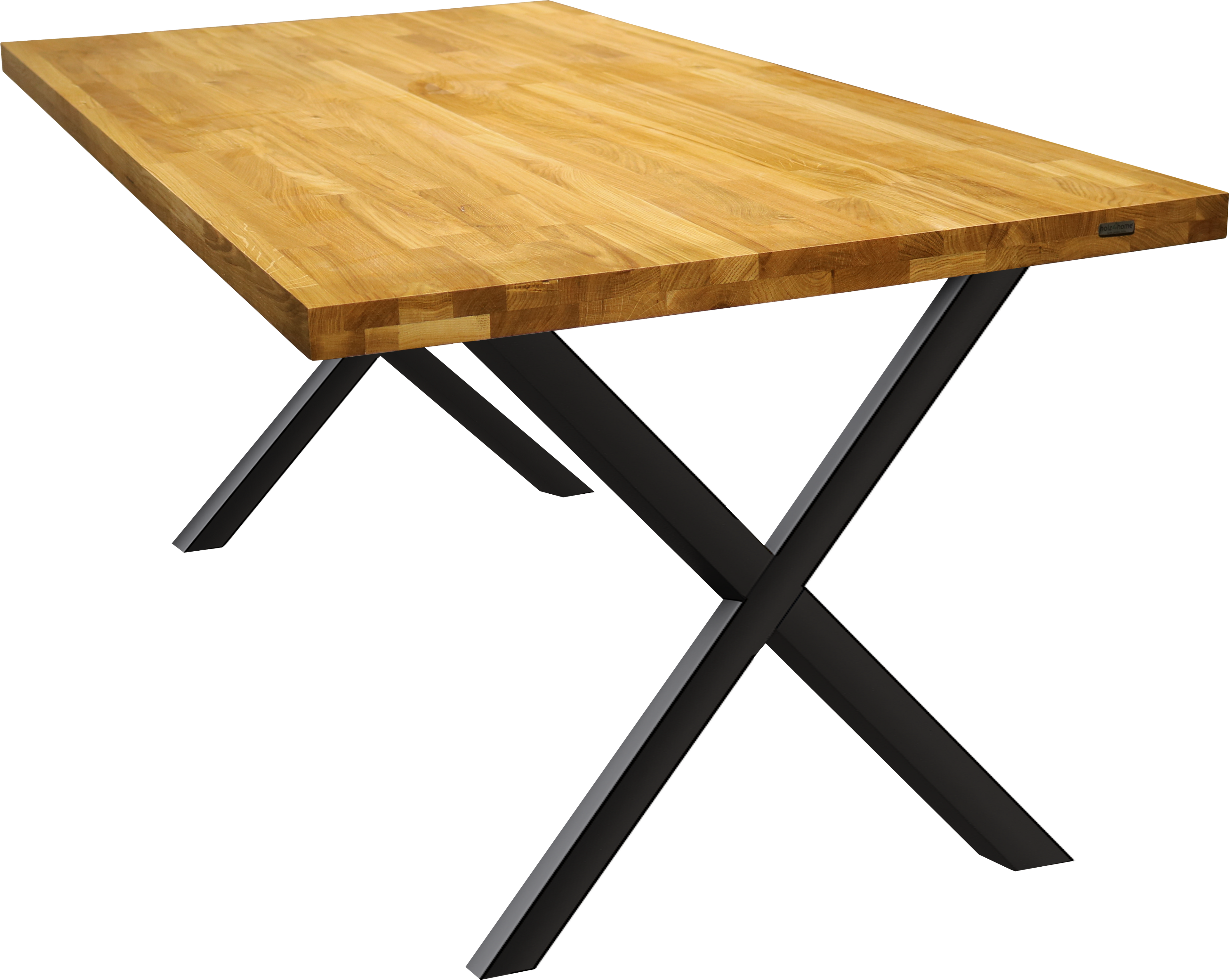 h4h301_frei_cfff25de-aa4b-48cb-a690-37e398167c9e Tisch mit Tischplatte 200 x 100 cm ohne Baumkante aus massiver Eiche mit Aufdopplung am Rand - verschiedene Tischbeine zur Auswahl Doppel-Dreieck Gestell