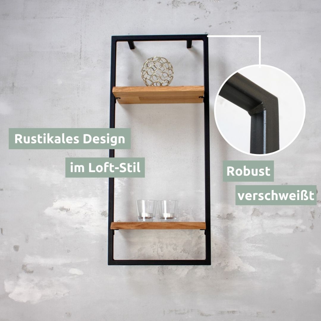 Wandregal high in schwarz gerahmt von holz4home®Hellgrau / mit Baumkante
