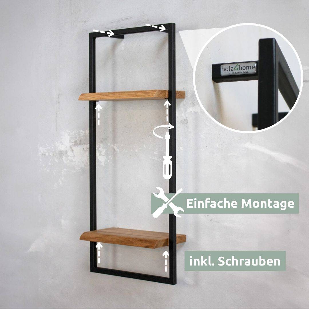 Wandregal high in schwarz gerahmt von holz4home®Natur / ohne Baumkante