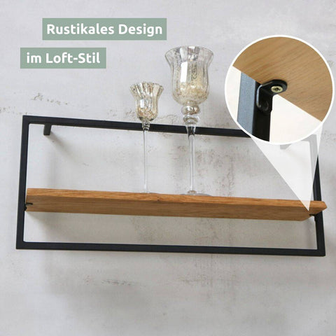 Wandregal long in schwarz gerahmt von holz4home®Hellgrau / ohne Baumkante