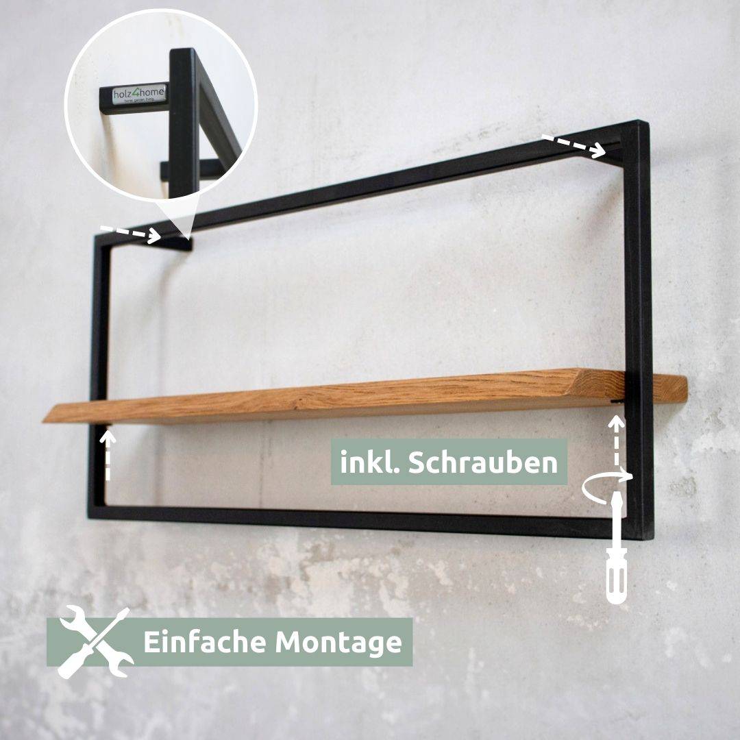 Wandregal long in schwarz gerahmt von holz4home®Hellgrau / ohne Baumkante