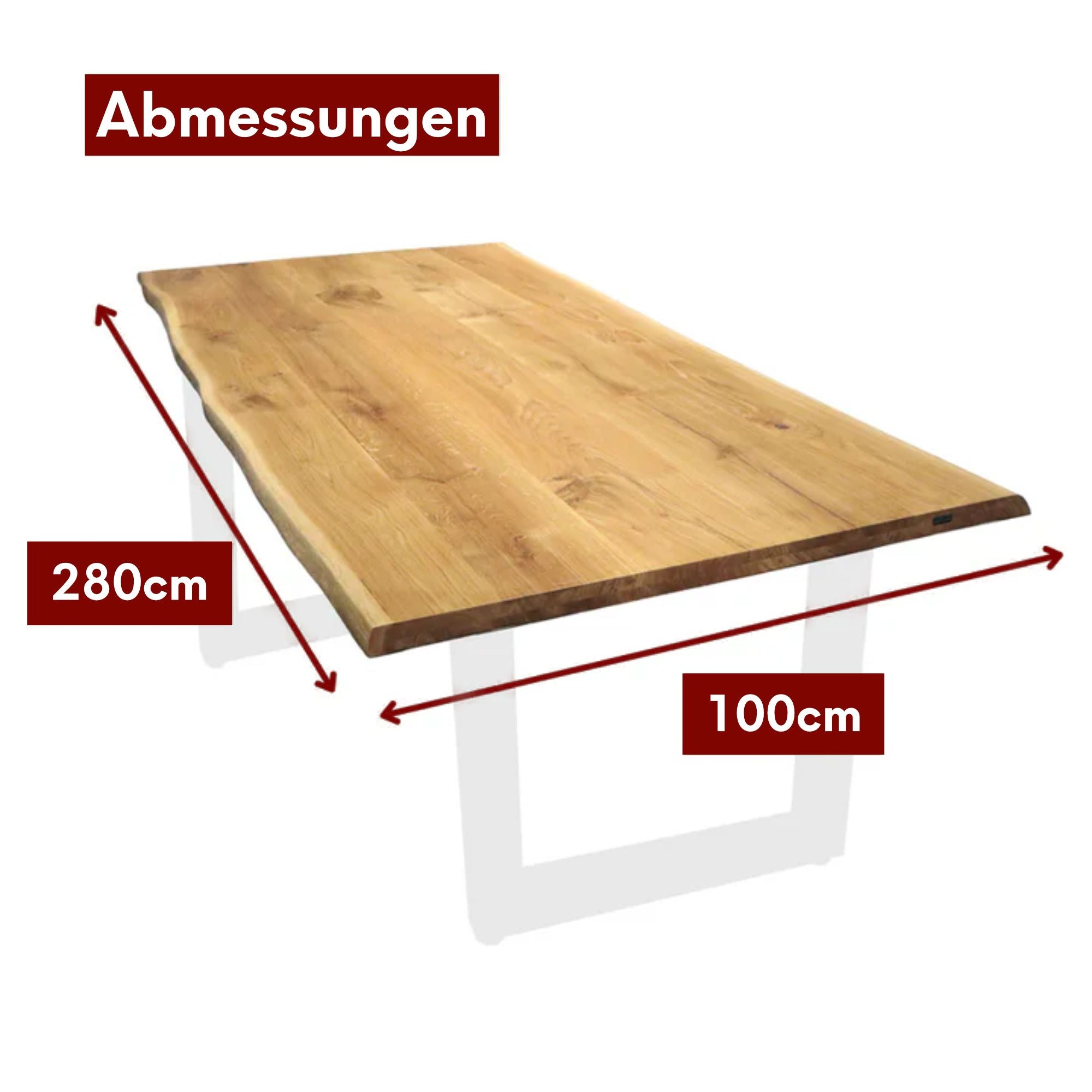 Massivholz Tischplatte aus Eiche mit Baumkante und Aufdopplung am Rand