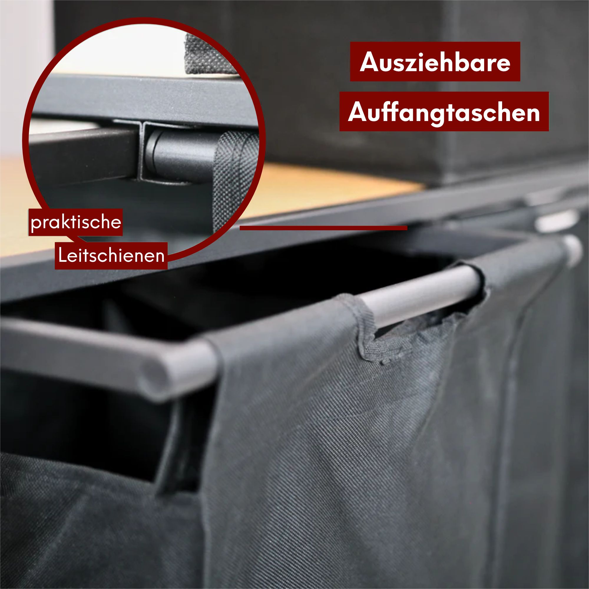 Wäschekorb 2 Fächer 92 Liter ausziehbar mit Aufbewahrungsbox Vintage