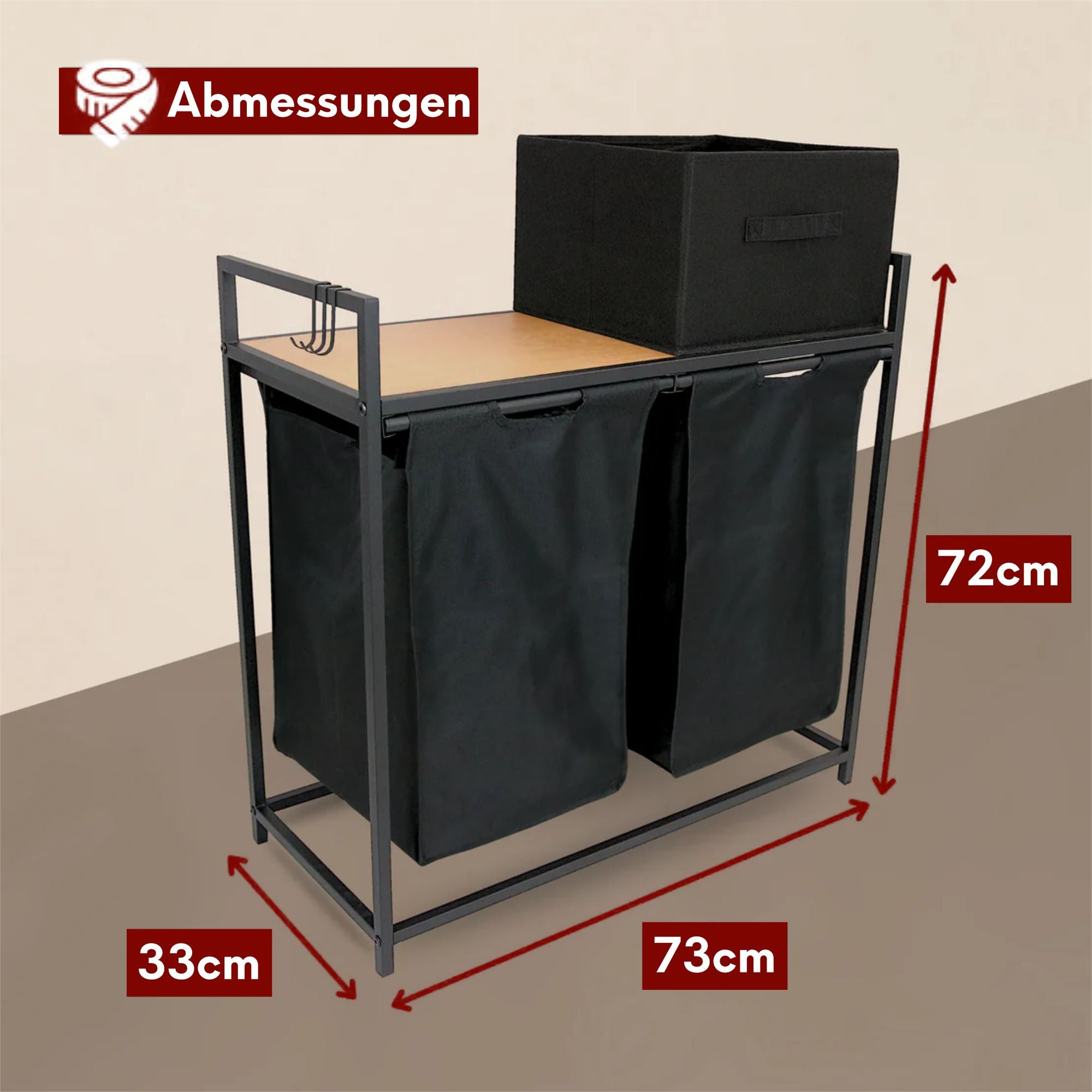 Wäschekorb 2 Fächer 92 Liter ausziehbar mit Aufbewahrungsbox Vintage