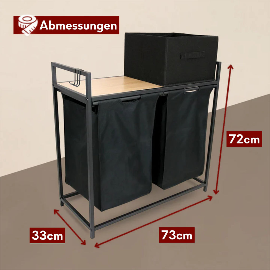 Wäschekorb 2 Fächer 92 Liter ausziehbar mit Aufbewahrungsbox Vintage