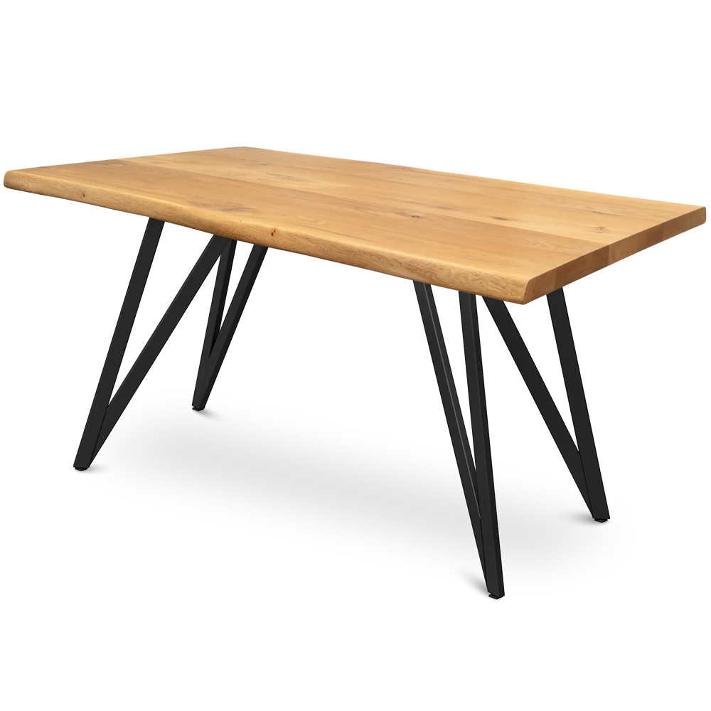 h4h317_cover_mit_bk Massivholztisch aus Eiche mit natürlicher Baumkante – 4 cm stark, in 140x80 cm oder 160x80 cm, mit 4 Tischgestellen zur Auswahl Dreieck