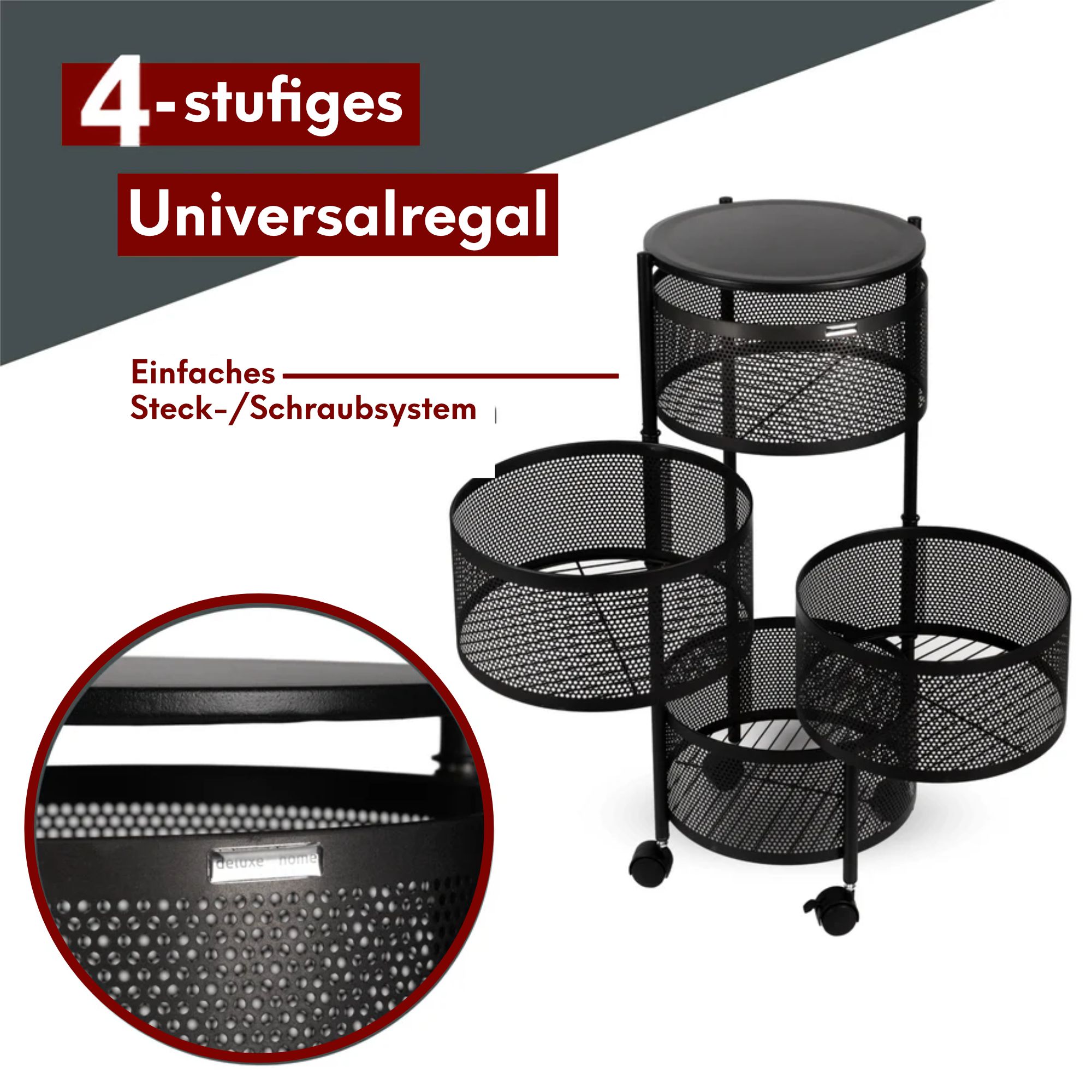 Rollwagen mit 4 schwenkbaren Ebenen 30x30x78 cm