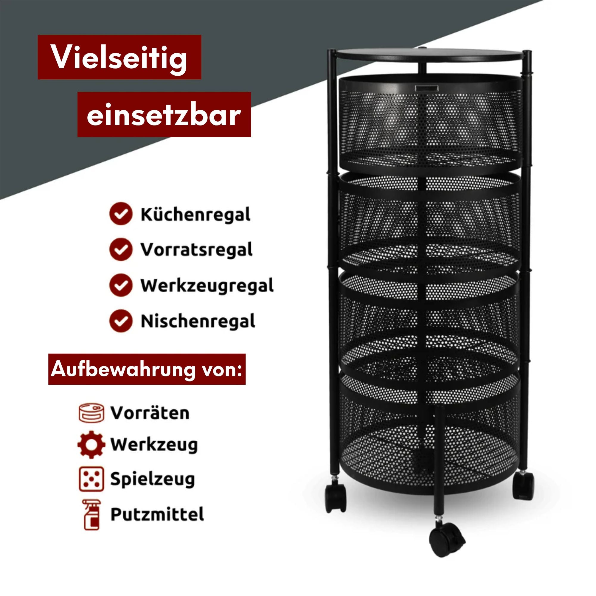 Rollwagen mit 4 schwenkbaren Ebenen 30x30x78 cm