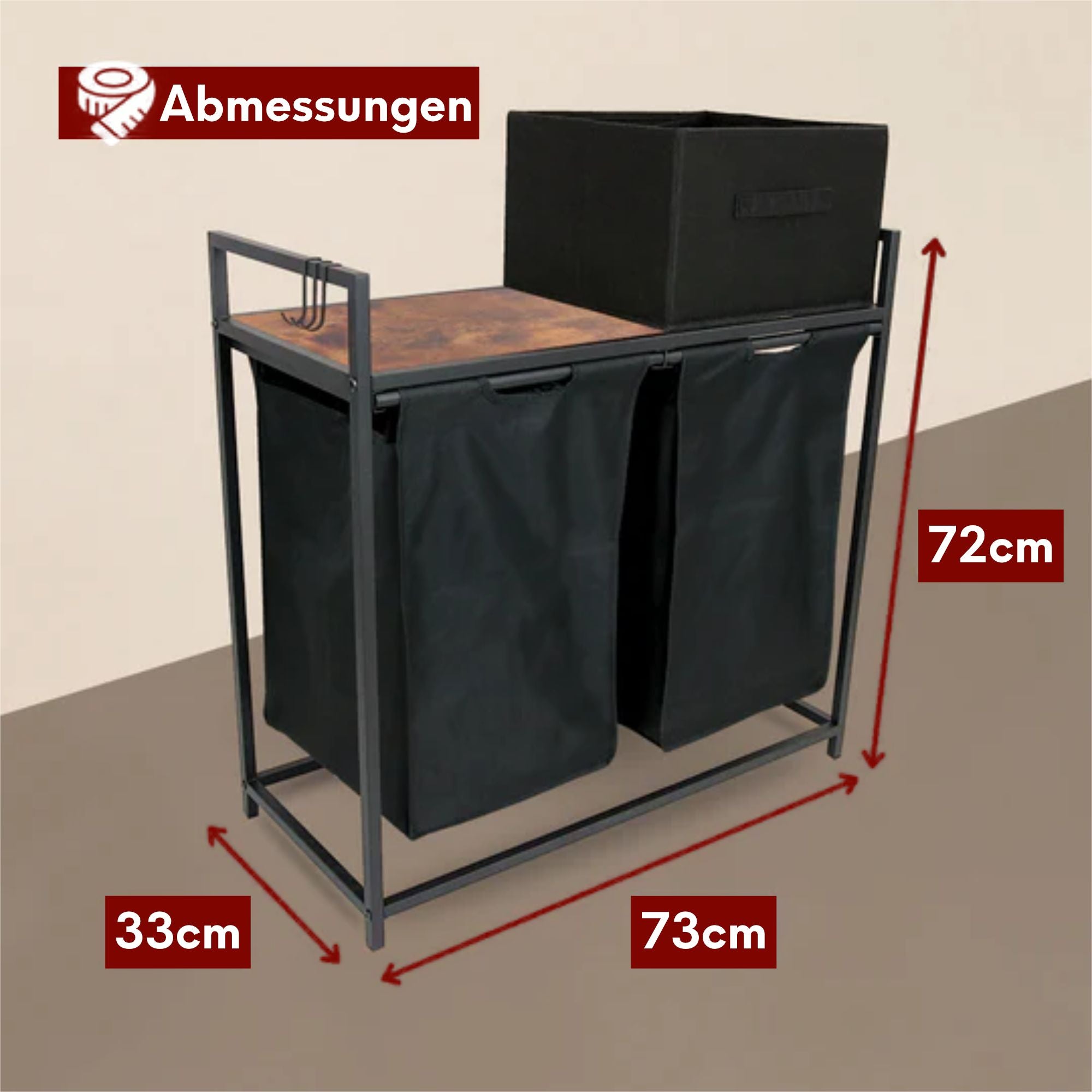 Wäschekorb 2 Fächer 92 Liter ausziehbar mit Aufbewahrungsbox Vintage
