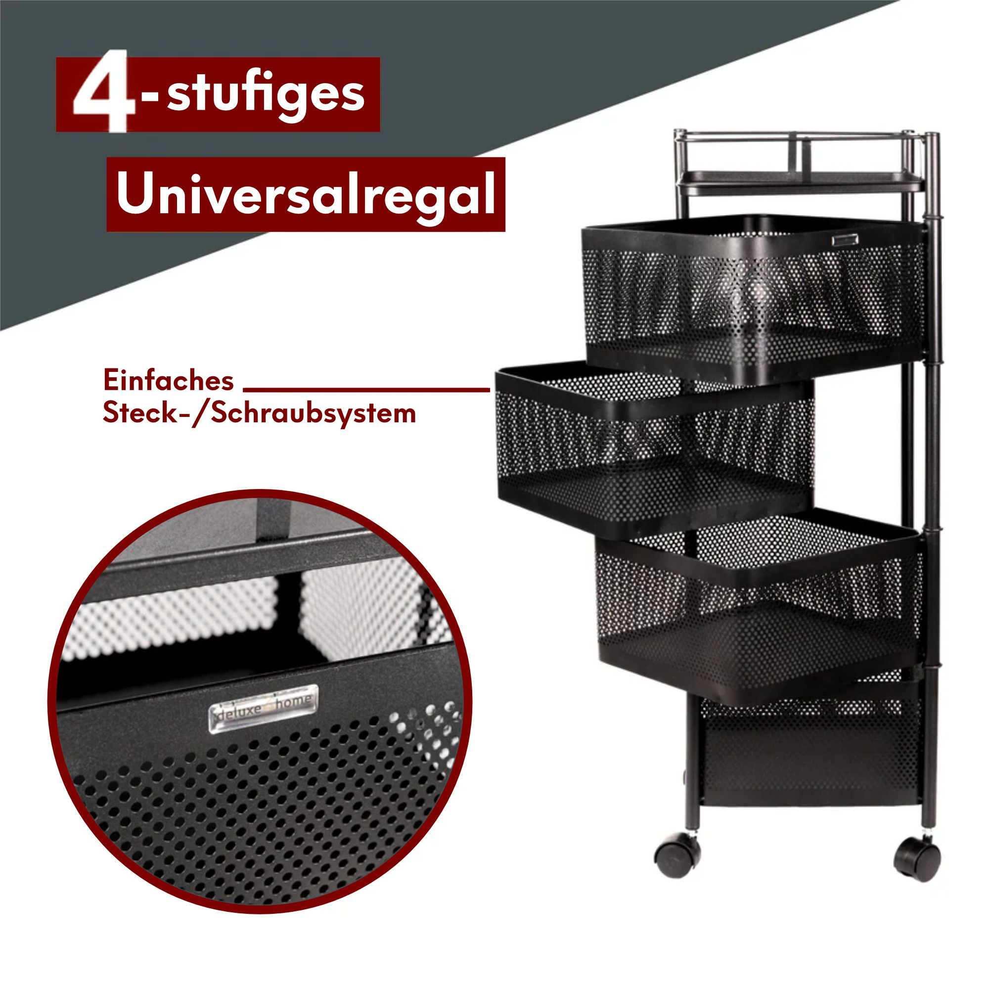 Rollwagen mit 4 schwenkbaren Ebenen 30x30x78 cm