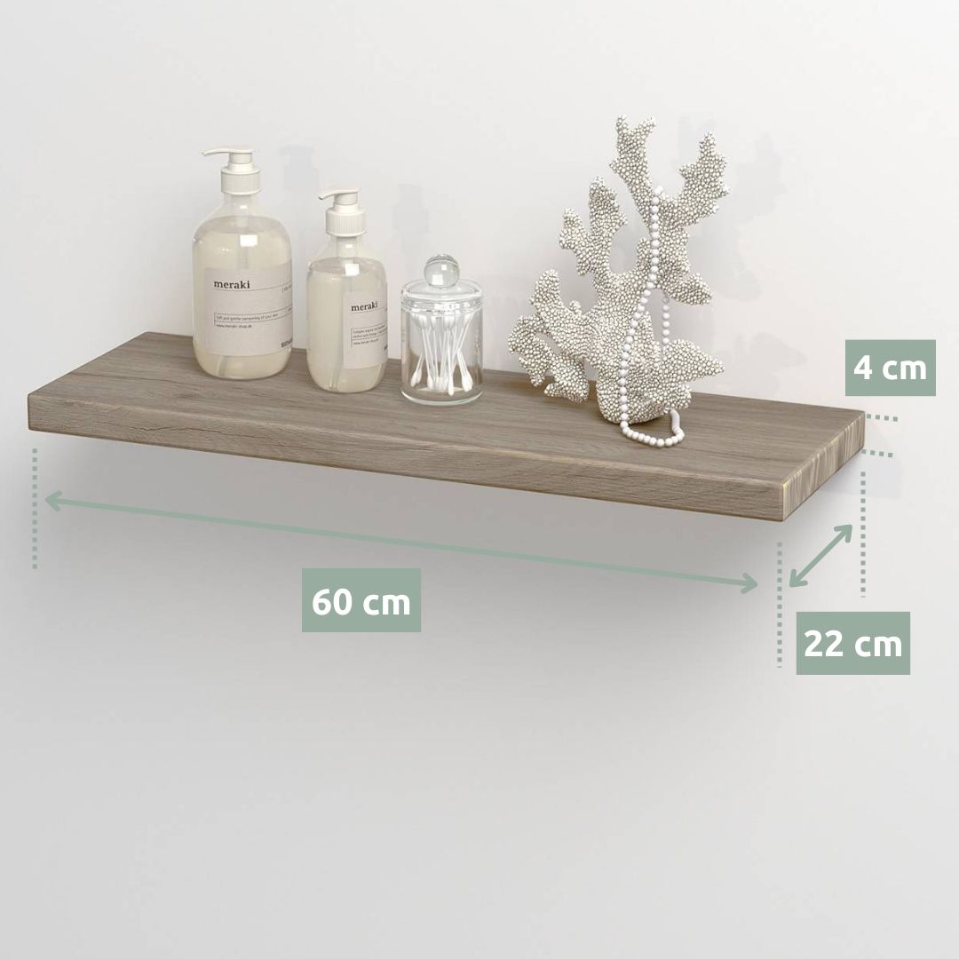 Schwebendes Wandregal aus Eiche HellgrauOhne Baumkante / 80cm
