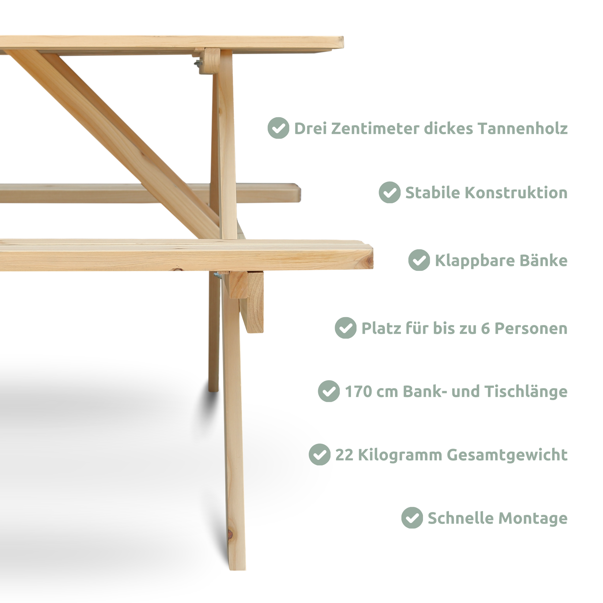 Outdoor Picknickbank aus Tannenholz - Klassischer PicknicktischKlassisch 140 cm