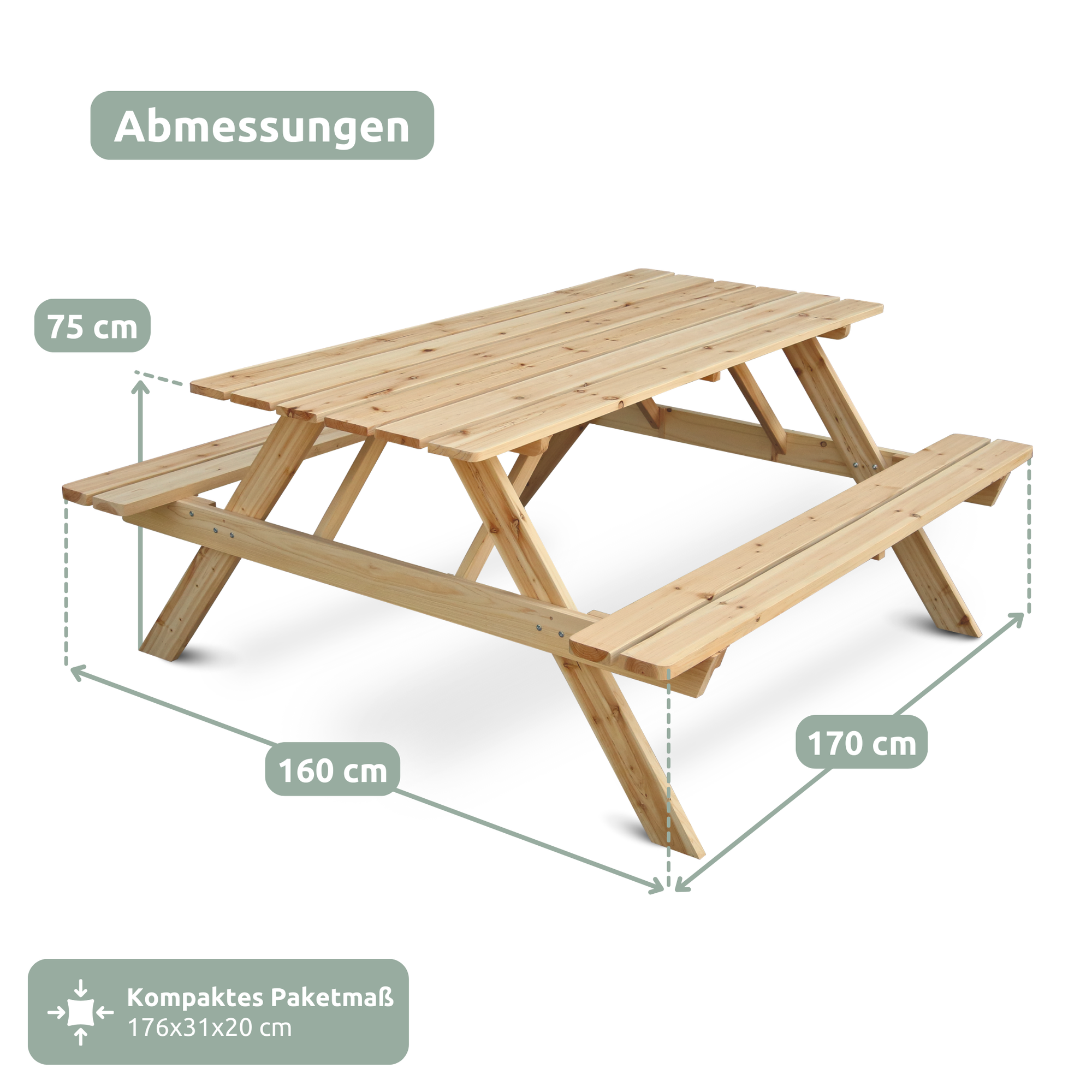 Outdoor Picknickbank aus Tannenholz - Klassischer PicknicktischKlassisch 140 cm