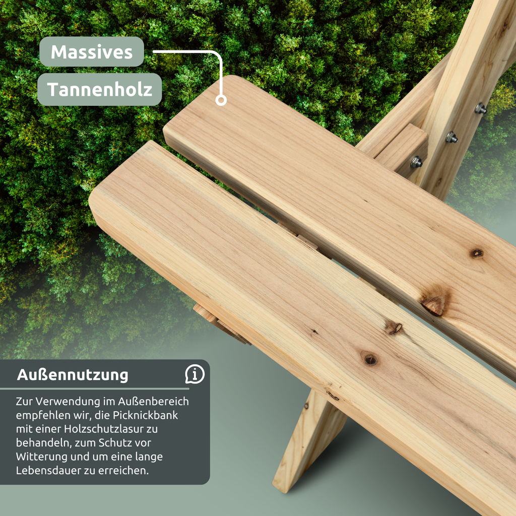 Outdoor Picknickbank aus Tannenholz - Klassischer PicknicktischKlassisch 140 cm