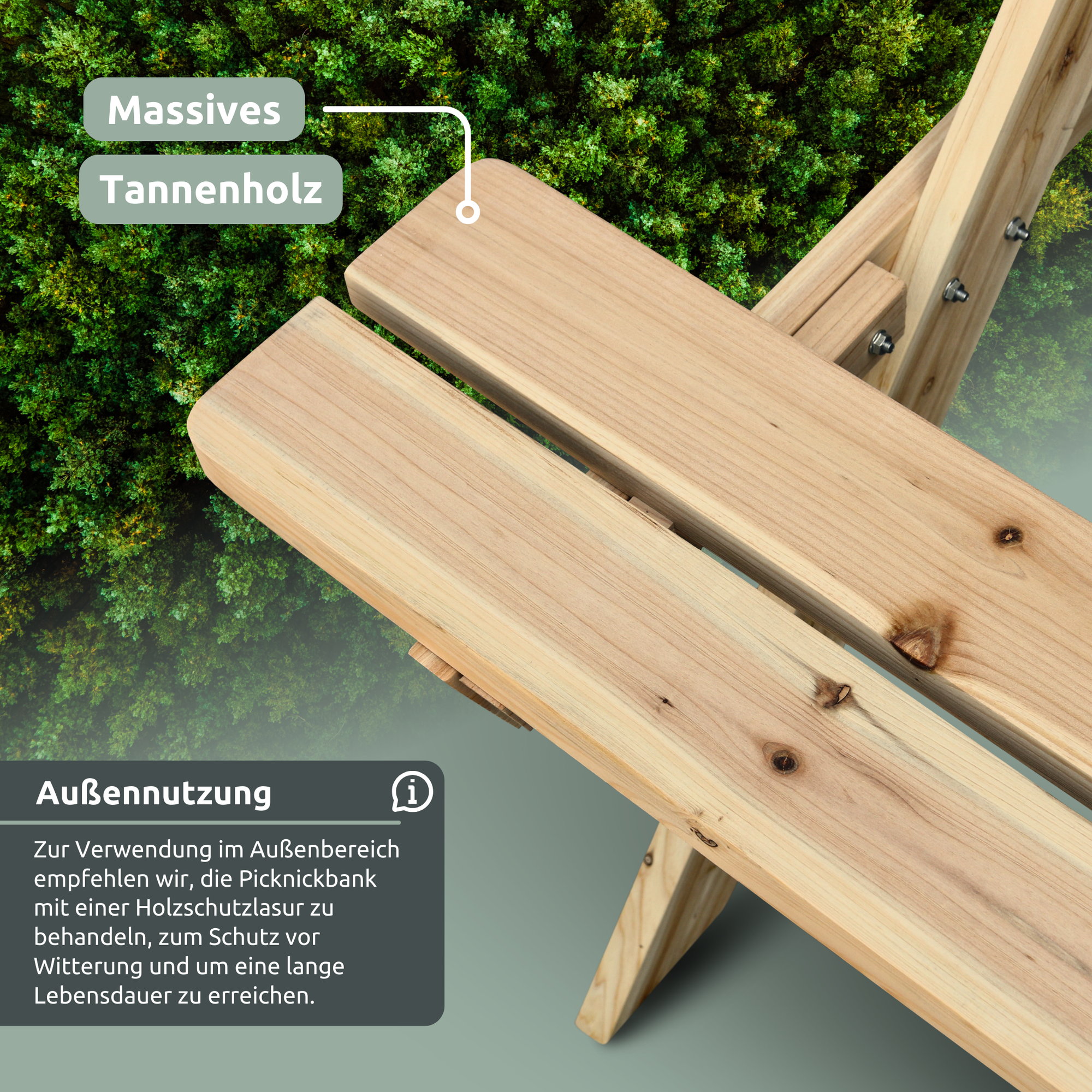 Outdoor Picknickbank aus Tannenholz - Klassischer PicknicktischKlassisch 140 cm