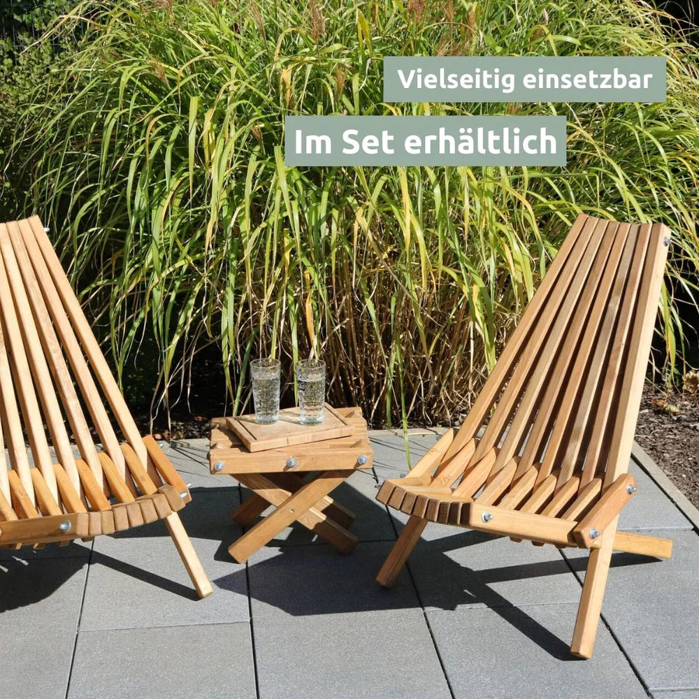 Skandinavische Gartenmöbel aus KieferSet 2x Liegestuhl 1x Tisch