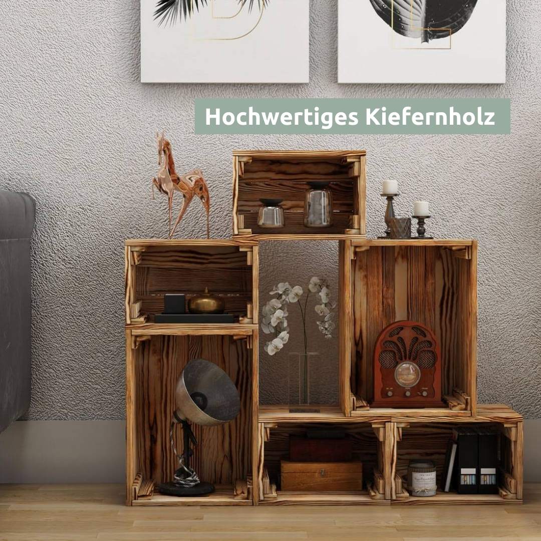 7 tlg. Set Holzkiste | Weinkiste zum DekorierenNatur