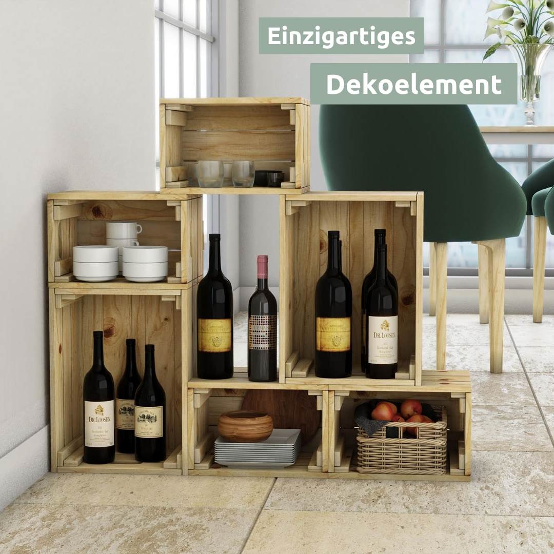 6 tlg. Set Holzkiste | Weinkiste zum Dekorieren von holz4home®Geflammt