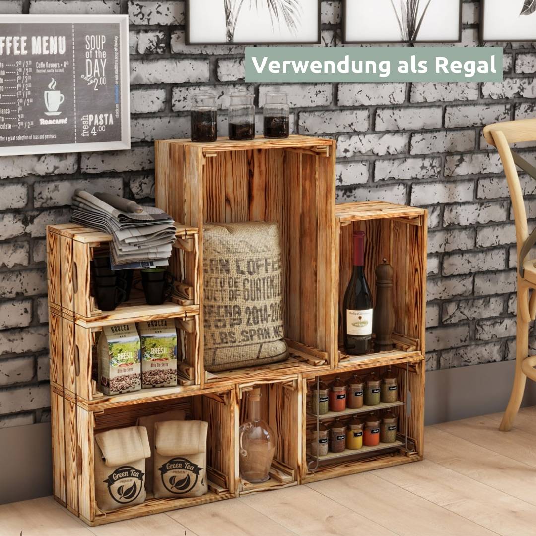 6 tlg. Set Holzkiste | Weinkiste zum Dekorieren von holz4home®Geflammt