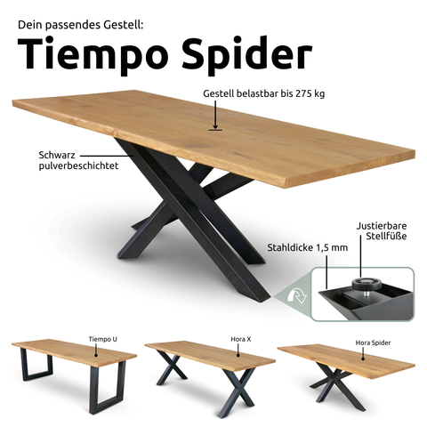 Massivholztisch I Esszimmertisch220x100cm / Gerade Kante / Hora Spider