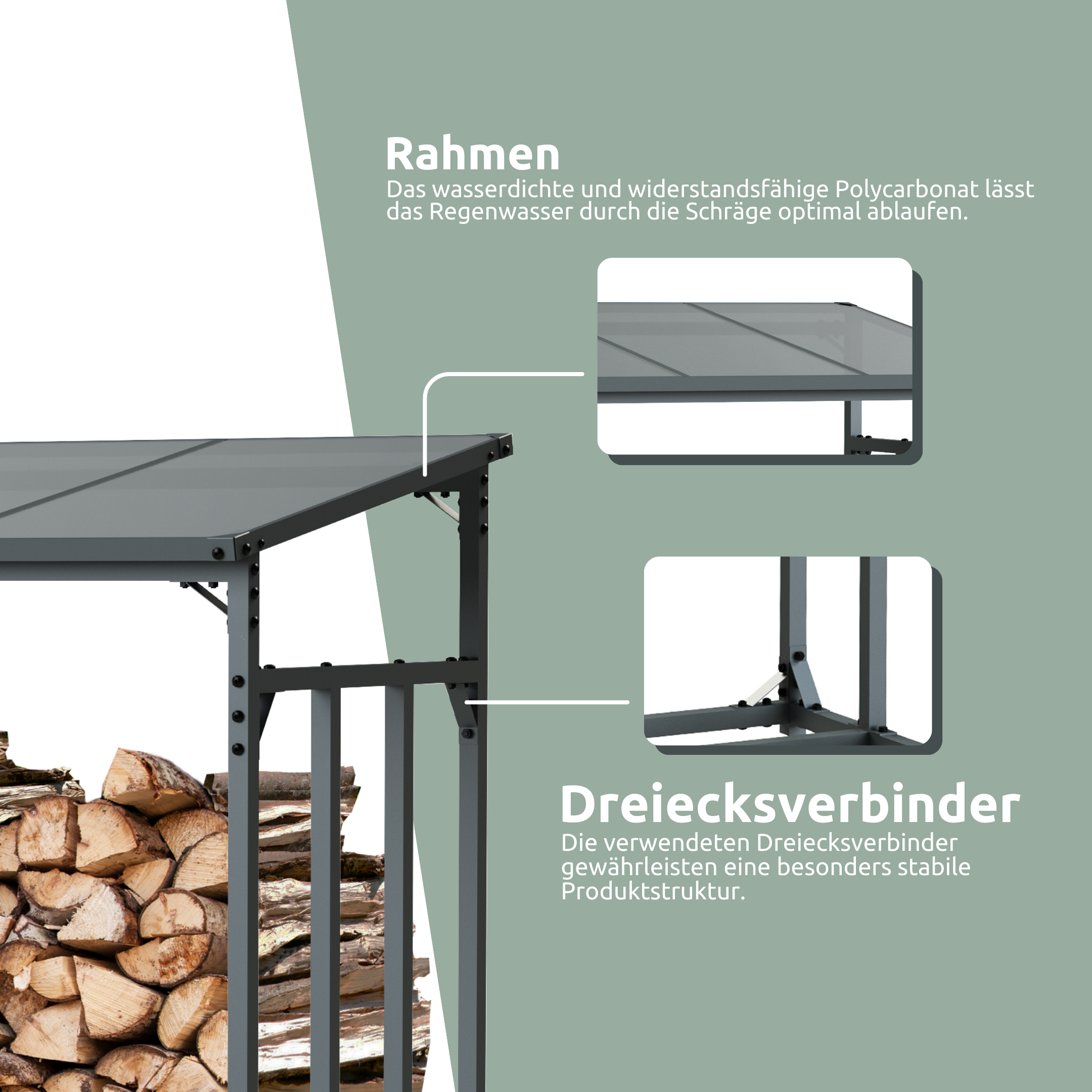 h4h378.1_features_2 Kaminholzunterstand M Metall anthrazit mit Sonnenblende (1,4 RM / 2 SRM)