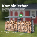 h4h378.1_kombi Kaminholzunterstand M Metall anthrazit mit Sonnenblende (1,4 RM / 2 SRM)