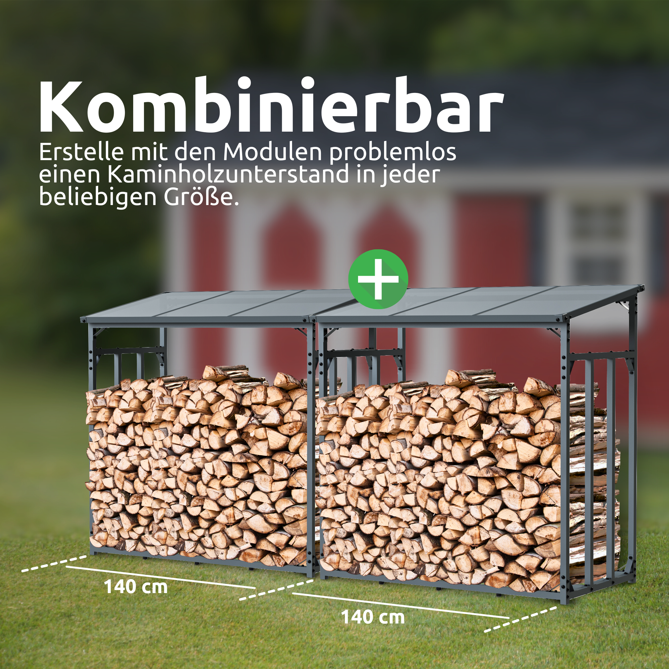 h4h378.1_kombi Kaminholzunterstand M Metall anthrazit mit Sonnenblende (1,4 RM / 2 SRM)