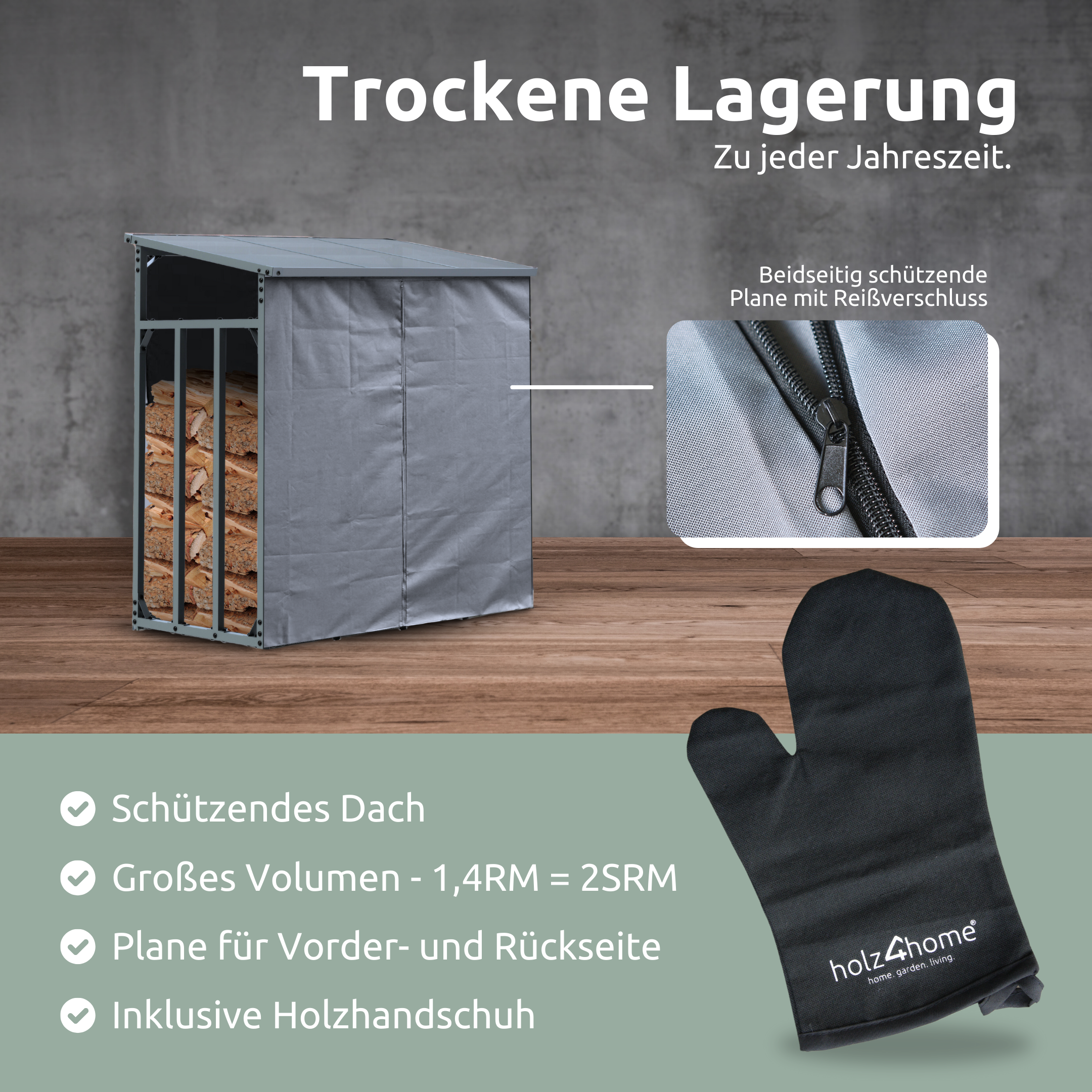 h4h378.1_lagerung Kaminholzunterstand M Metall anthrazit mit Sonnenblende (1,4 RM / 2 SRM)