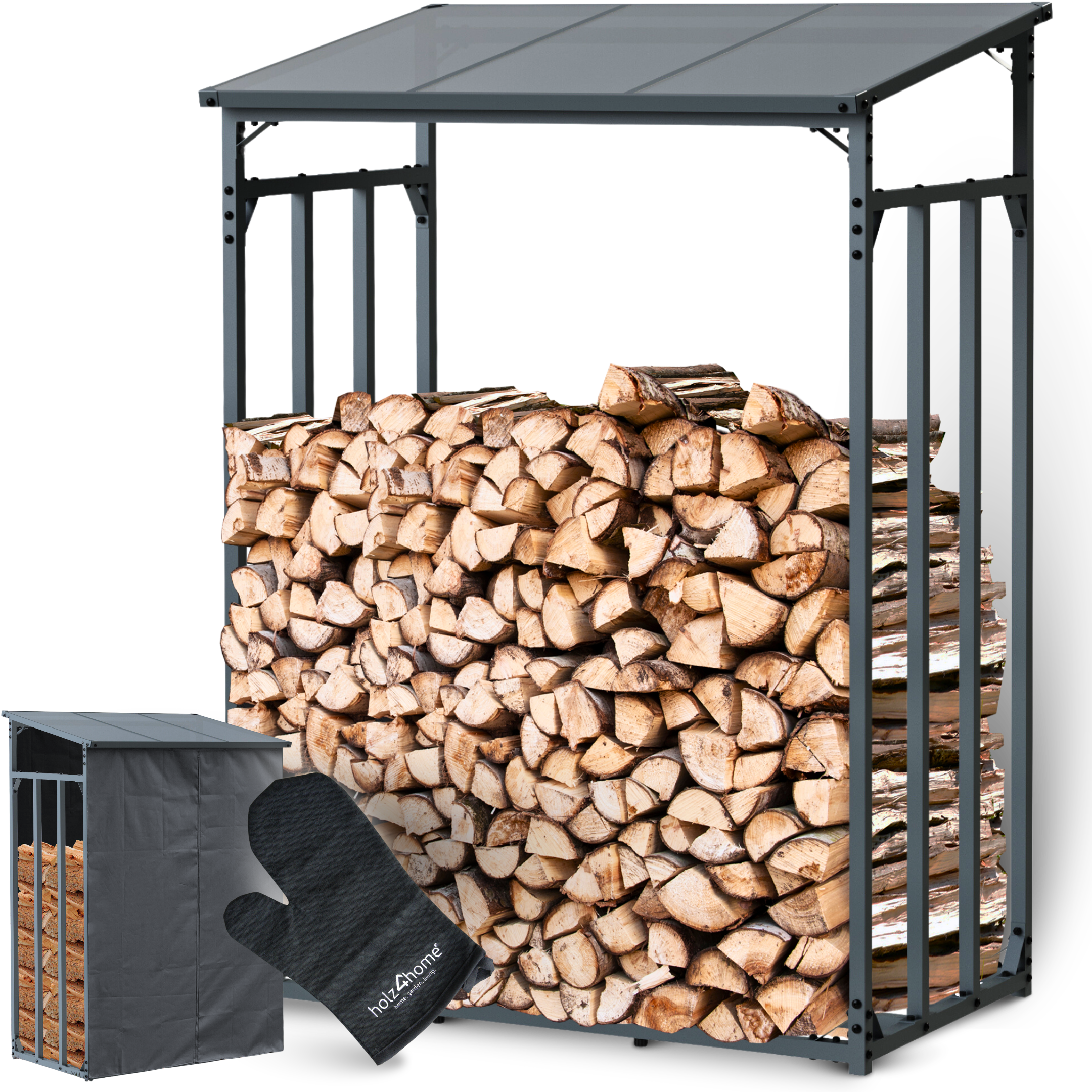 h4h378.2_cover_1 Kaminholzunterstand M Metall anthrazit mit Sonnenblende (1,4 RM / 2 SRM)
