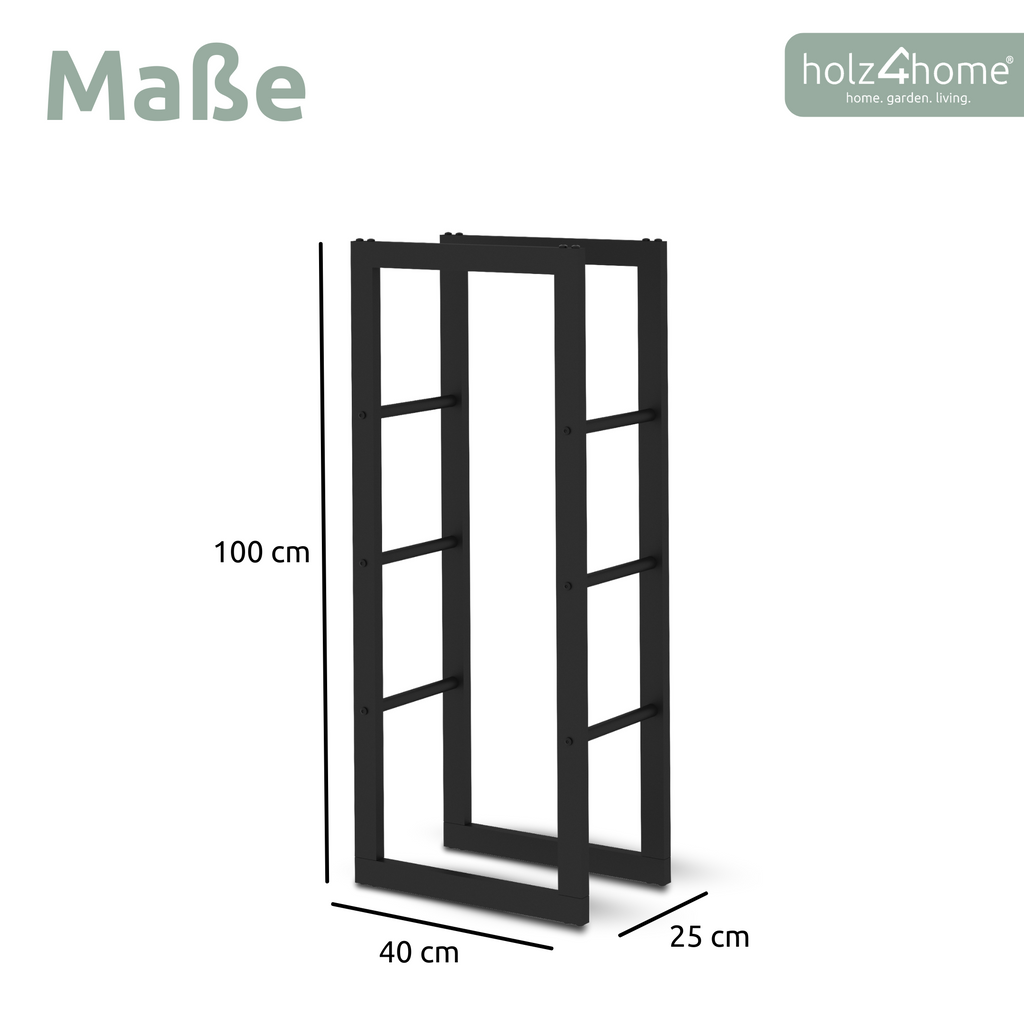 Kaminholzregal aus Metall Schwarz inkl. Ofenhandschuh40x25x125cm