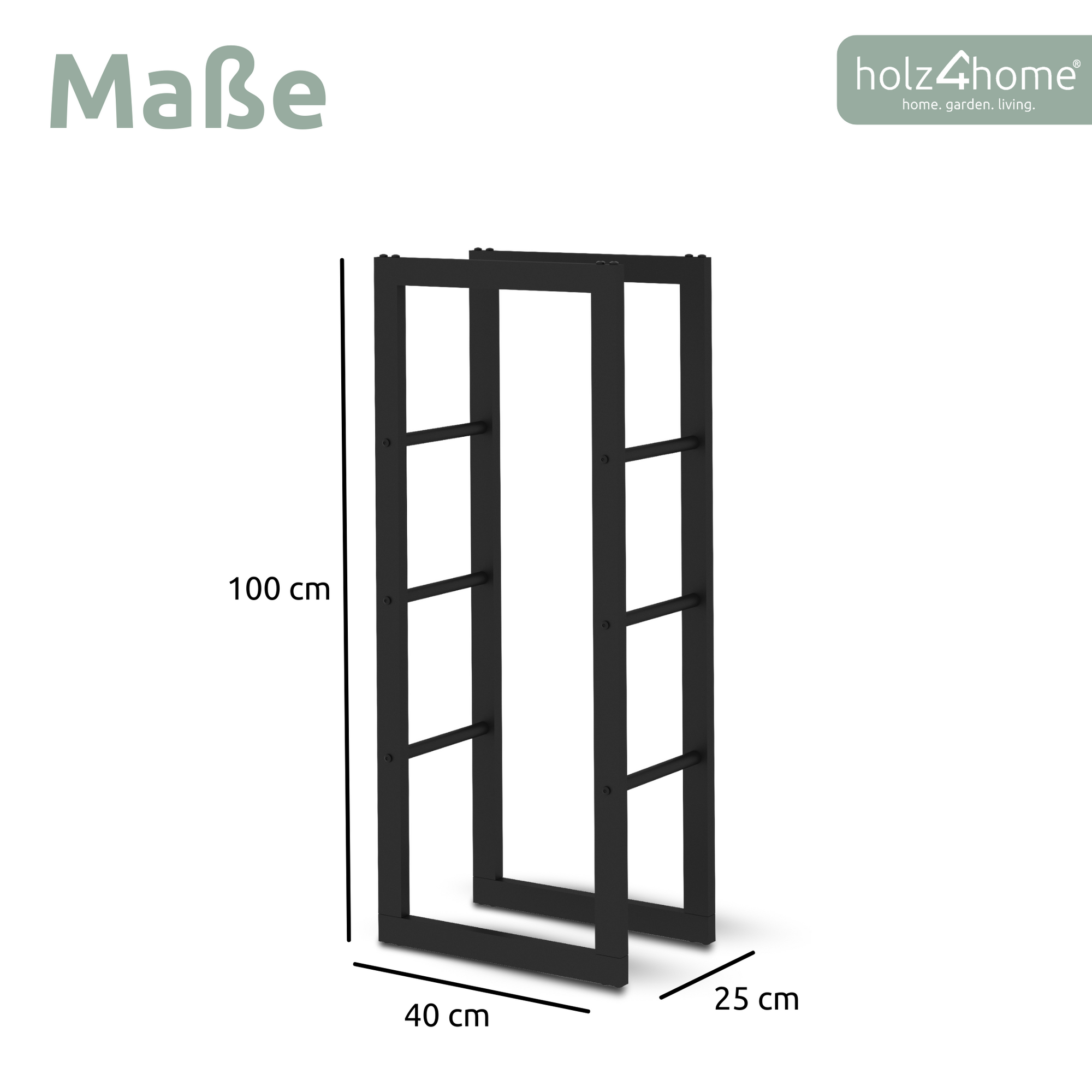 Kaminholzregal aus Metall Schwarz inkl. Ofenhandschuh40x25x125cm