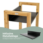 h4h386.1_ablage_2 Getränkekistenregal für 2 Kisten aus Bambus Holz mit Metallablage 56 x 32 x 71 cm platzsparendes Kistenregal für Küche Keller und Garage