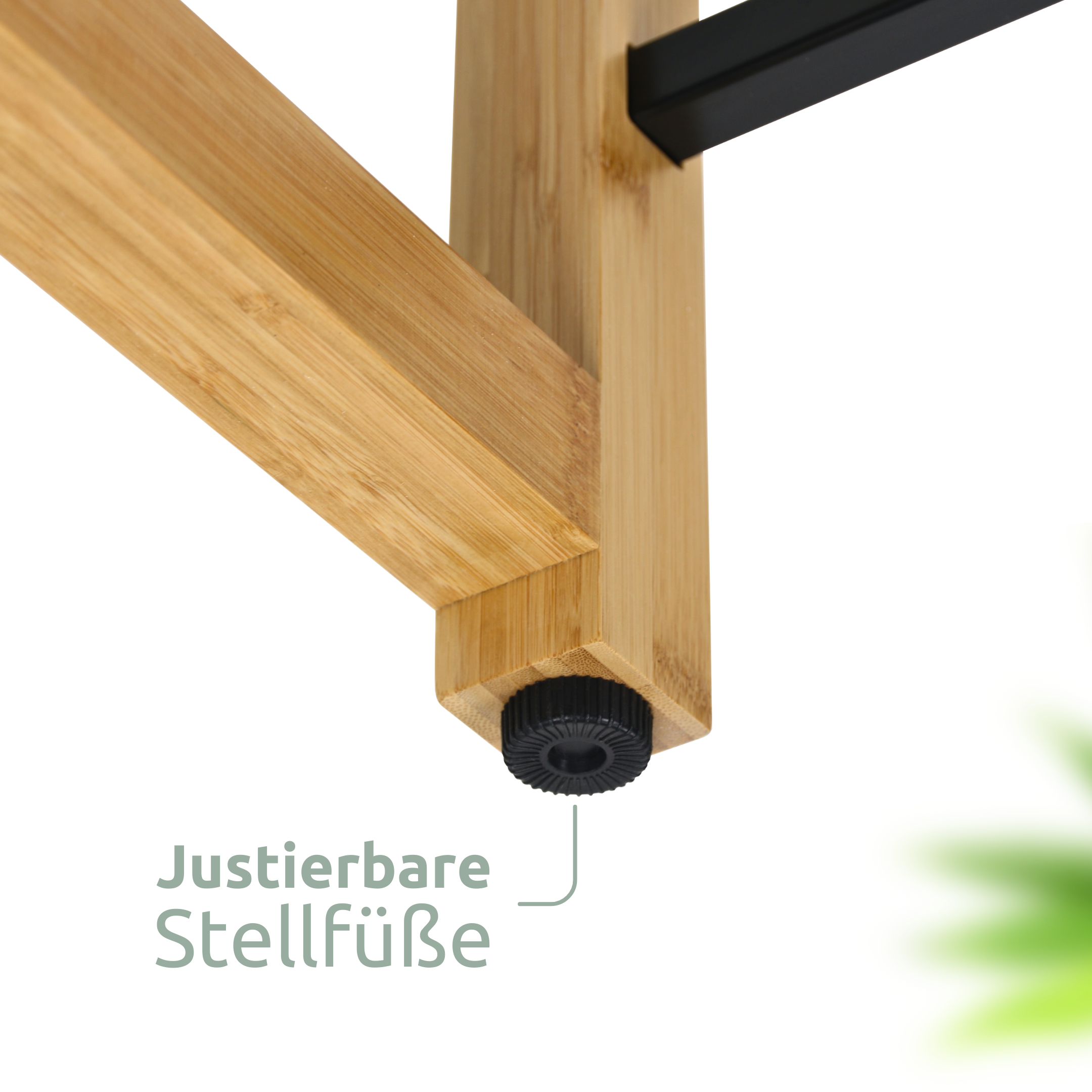 h4h386.1_fusse_2 Getränkekistenregal für 2 Kisten aus Bambus Holz mit Metallablage 56 x 32 x 71 cm platzsparendes Kistenregal für Küche Keller und Garage