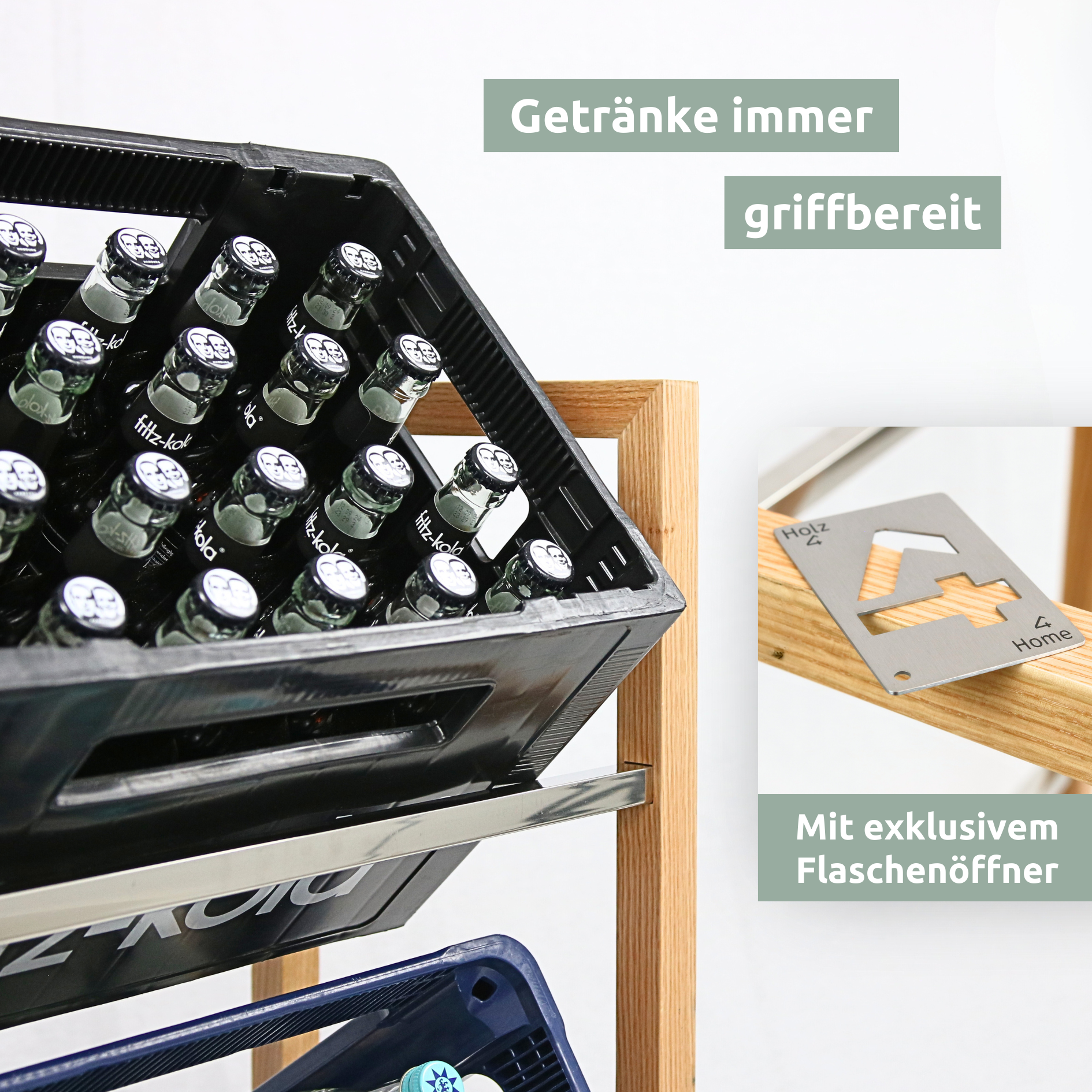 Getränkekistenregal aus Holz I Silber2 Kisten